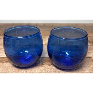Handcrafted Blue Glass Tea Light Holders Set Of 2